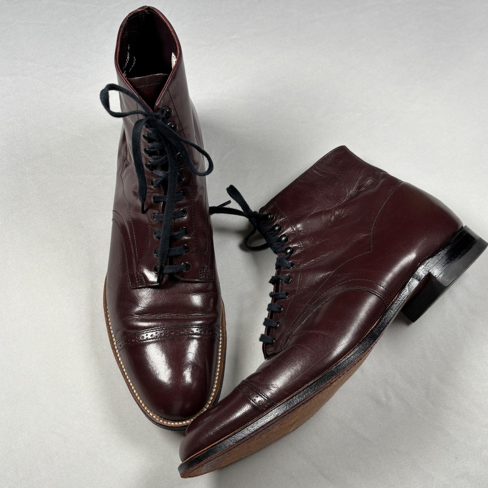 Stacy Adams Madison Boots Mens 12D Burgundy Leather Cap Toe Dress Heritage VTG